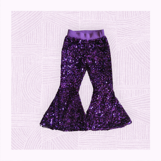 Girls Purple Sequin Flare Leg Pants