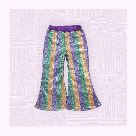 Girls Mardi Gras Sequin Flare Leg Pants