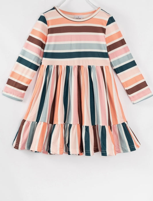 Girls Fall Striped Ruffle Dress