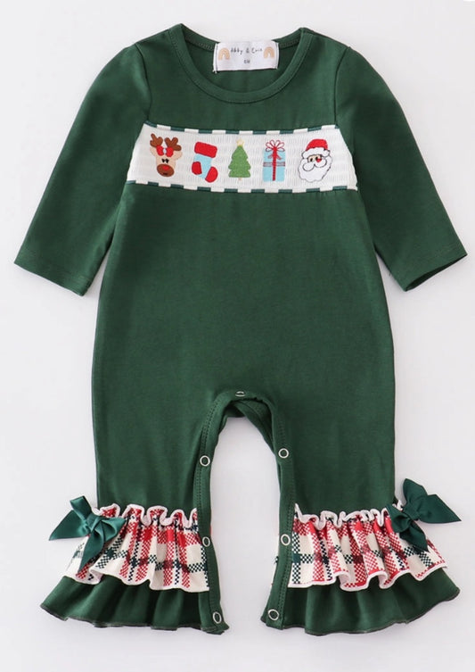 Smocked Embroidered Winter Wonderland  Girl Romper 18M