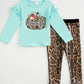 Girls "Thankful" Leopard Sequin Pant Set