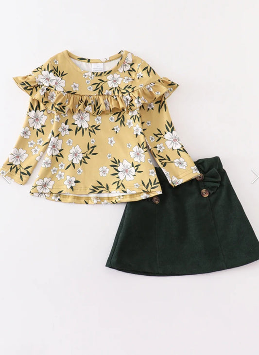 Girls Green Fall Skirt Set