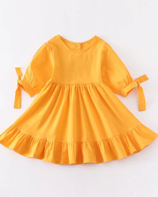 Mustard Ruffle Dress with Bows