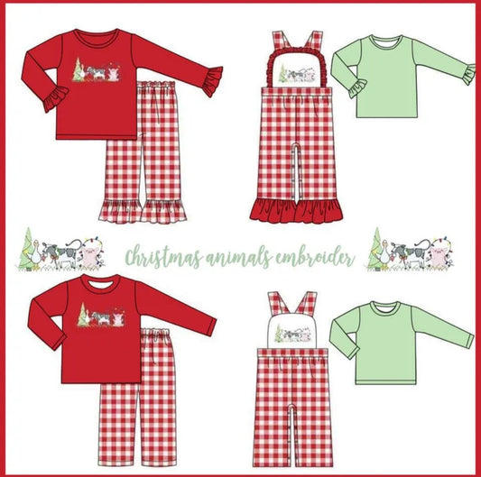 Christmas Animals Embroidered Girl's Romper Set