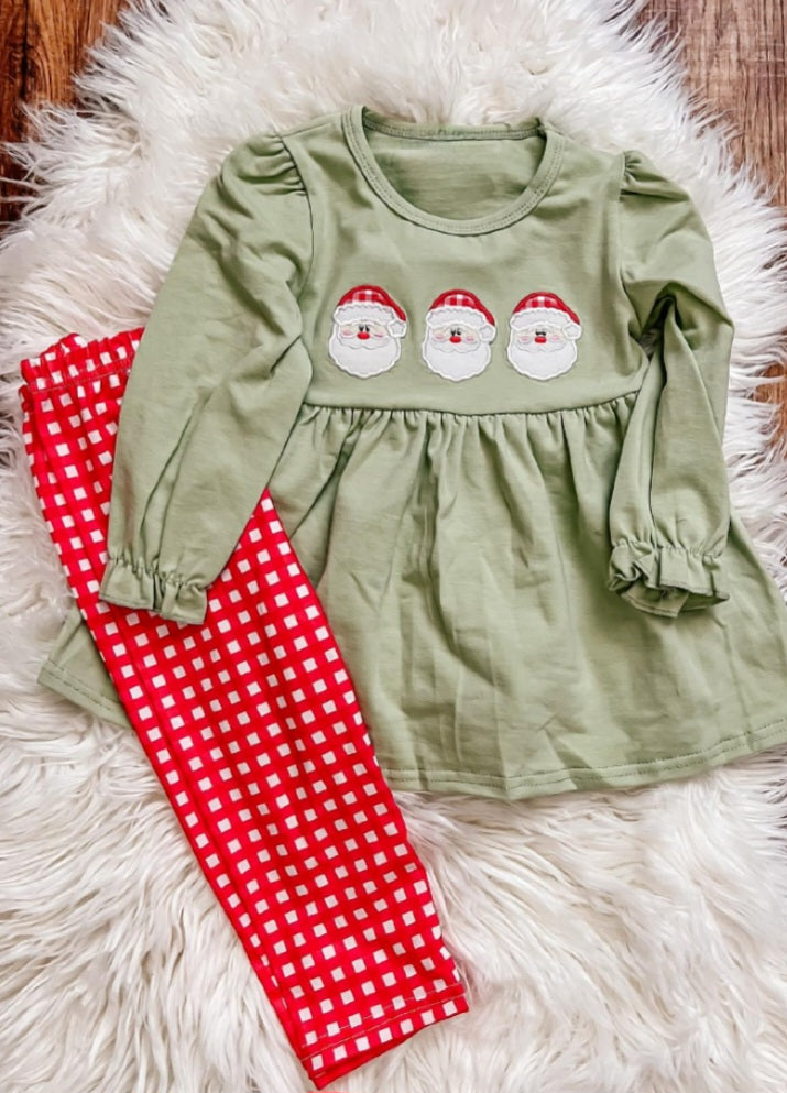 Girls Embroidered Santa Pant Set