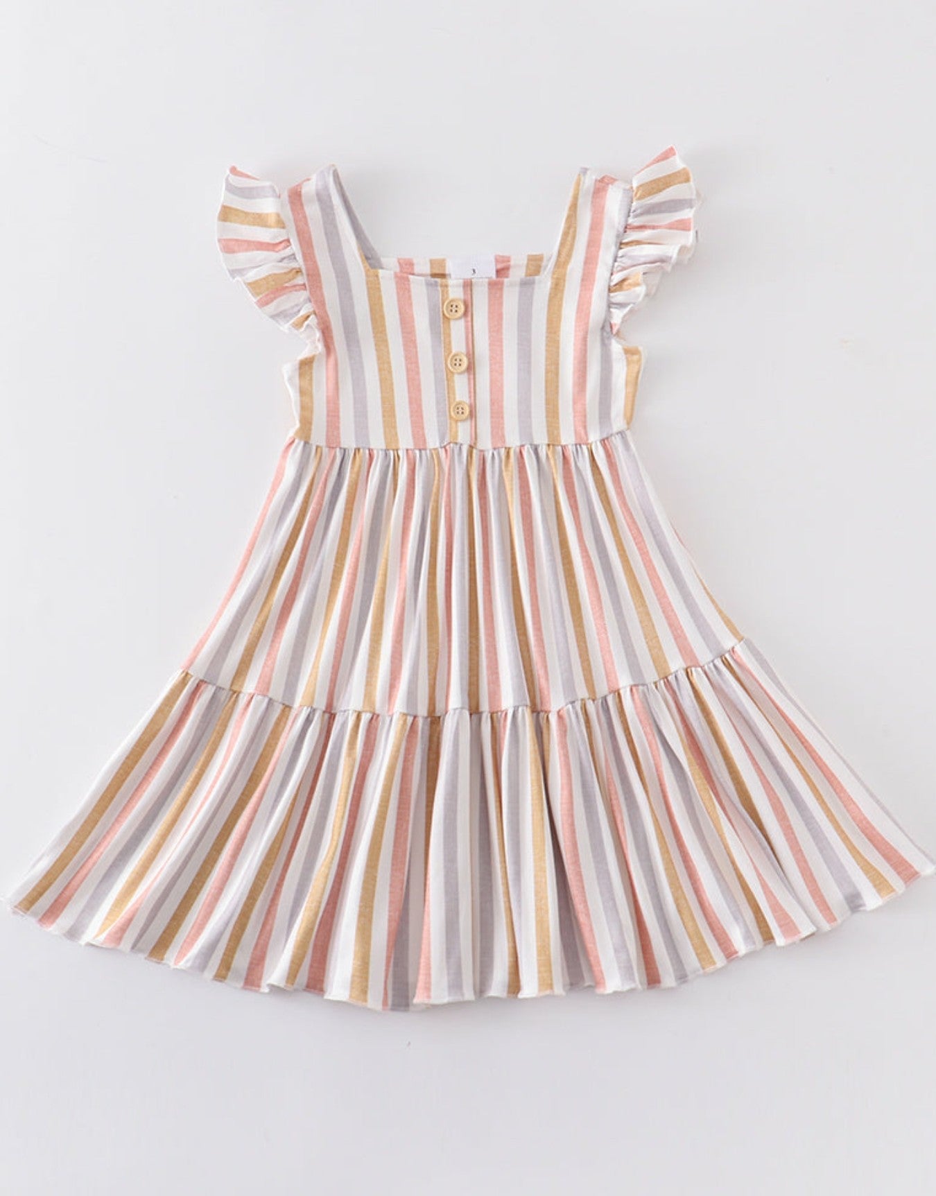 STRIPE FLUTTER TIERED DRESS