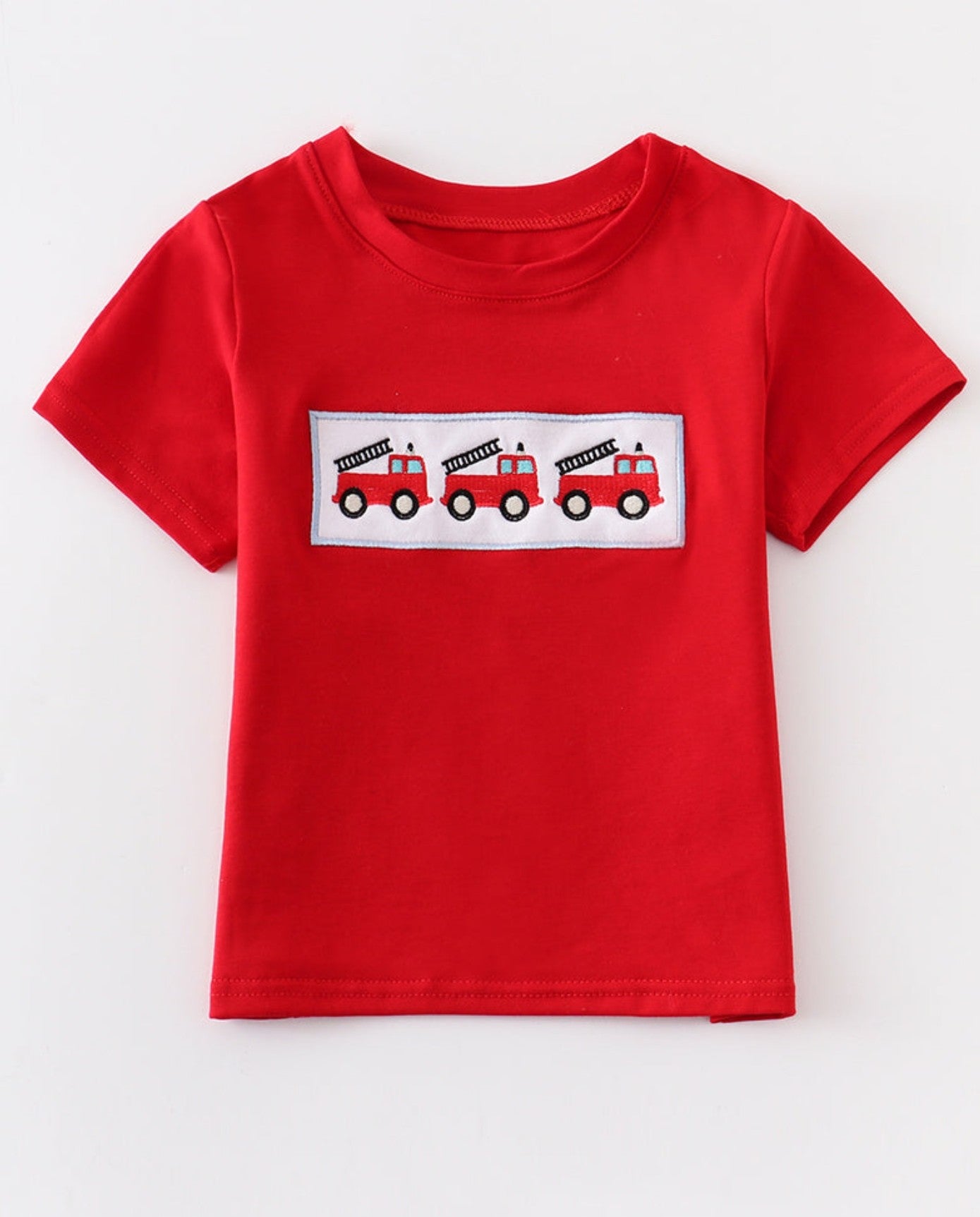 Red fire engine embroidered top