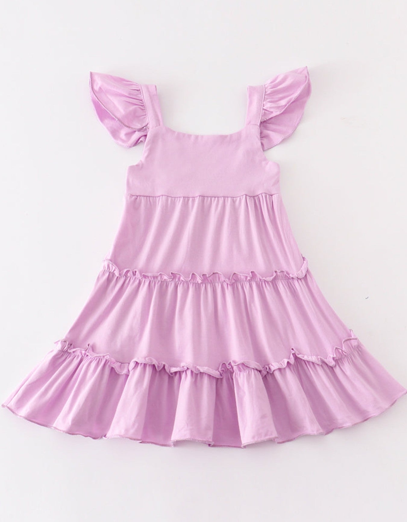 Lavender flutter trim tiered dress