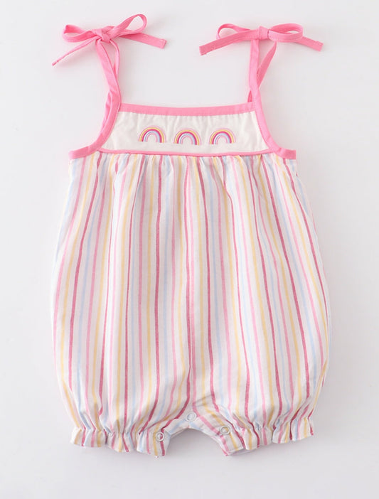 Pink Rainbow Embroidered Stripe Bubble