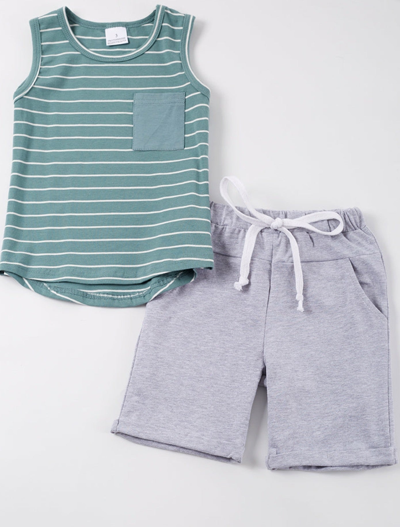 Green Stripe Pocket Boys Short Set