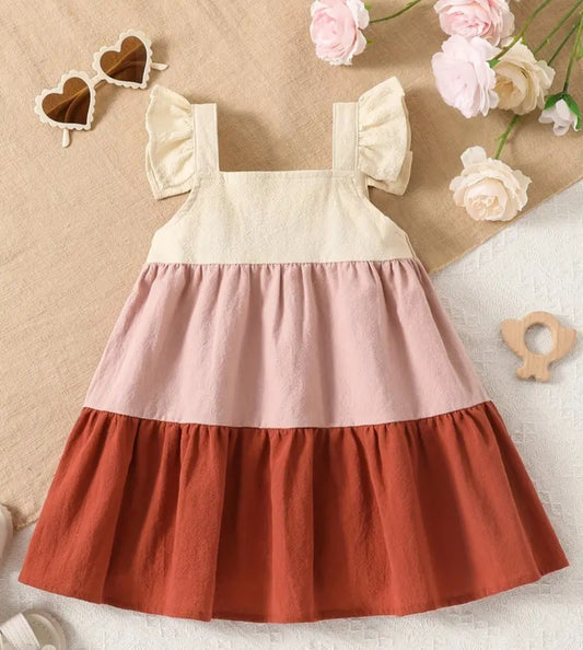 Neutral Color Block Tiered Dress