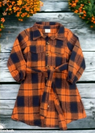 Girls Orange & Navy Plaid Fall Dress