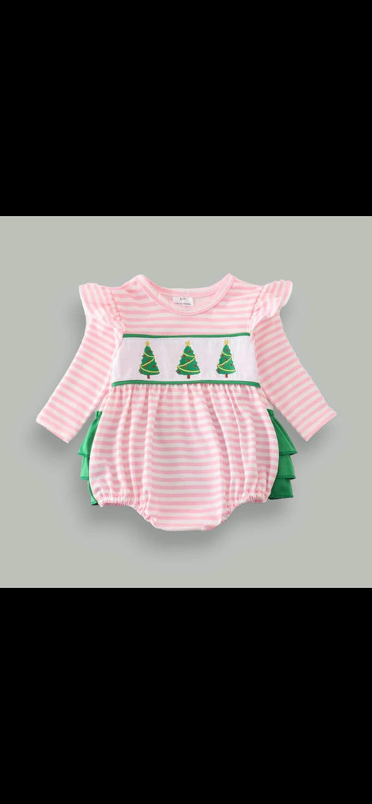 Pink & Green Embroidered Striped Bubble