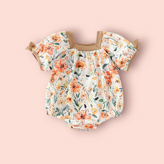 Girls Khaki & Orange Floral Bubble