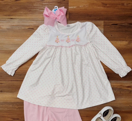 Girls Embroidered Pink Tree Bloomer Set