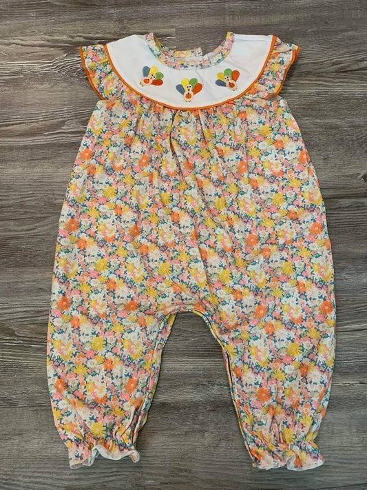 Three Silly Turkeys Embroidered Romper